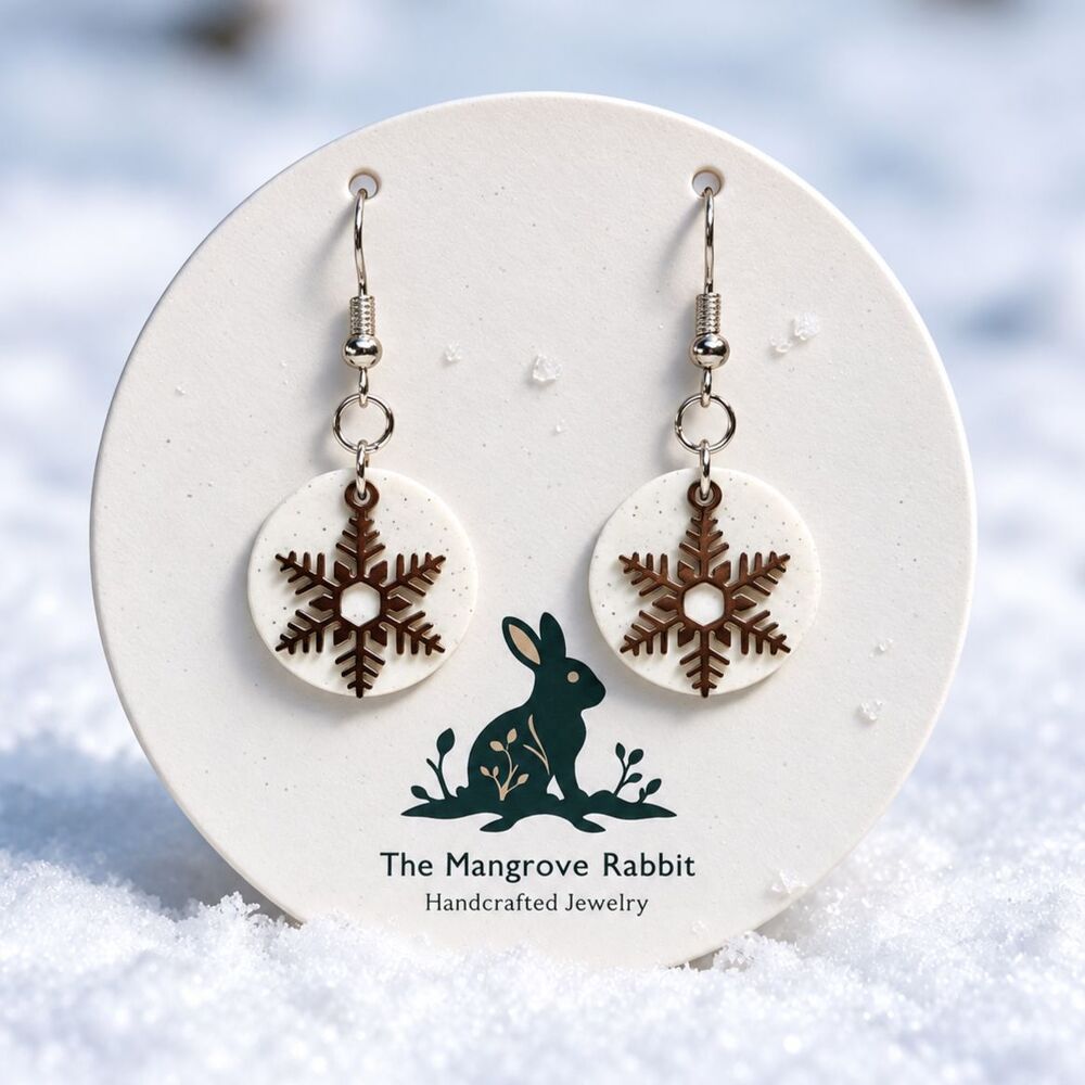 Handmade Frost White Snowflake Charm Sparkling Winter Holiday Dangle Earrings
